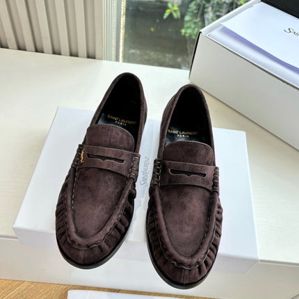 YSL 25S LOAFERS IN DARK BROWN SUEDE