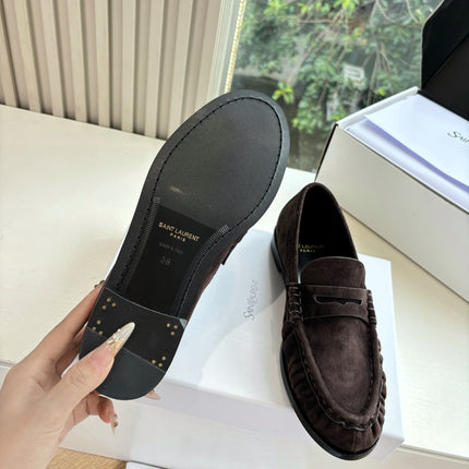 YSL 25S LOAFERS IN DARK BROWN SUEDE