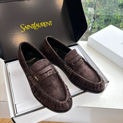 YSL 25S LOAFERS IN DARK BROWN SUEDE