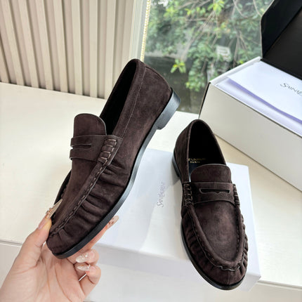 YSL 25S LOAFERS IN DARK BROWN SUEDE