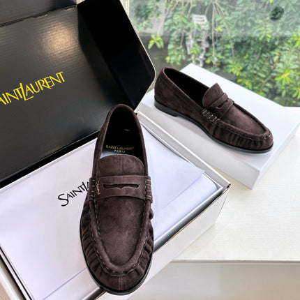 YSL 25S LOAFERS IN DARK BROWN SUEDE