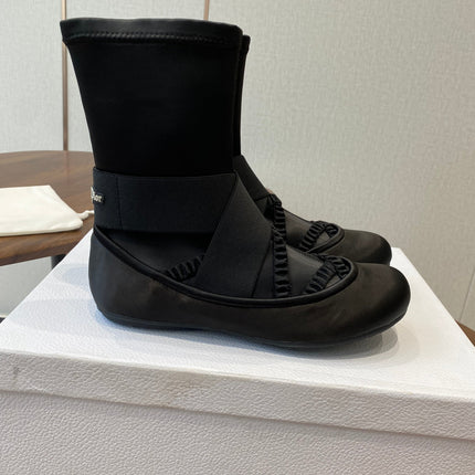 DIOR 25S STRETCH BALLET BOOTS IN BLACK FULL SATIN
