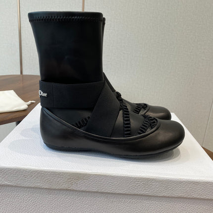 DIOR 25S STRETCH BALLET BOOTS IN BLACK FULL CALFSKIN