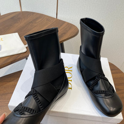 DIOR 25S STRETCH BALLET BOOTS IN BLACK FULL CALFSKIN