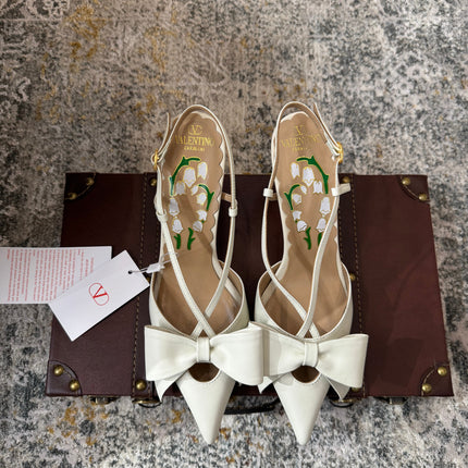VLTN HIGH HEEL 25S 80 MM IN WHITE CALFSKIN WITH BOW