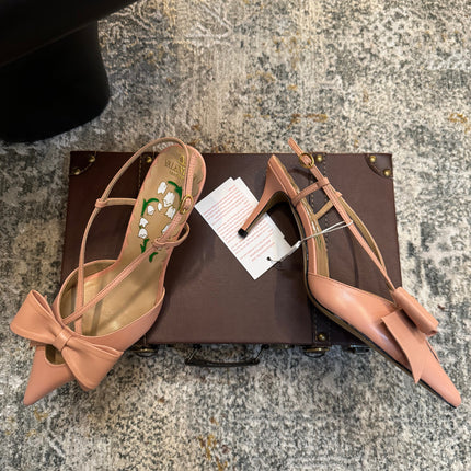 VLTN HIGH HEEL 25S 80 MM IN WARM CLAY PINK CALFSKIN WITH BOW