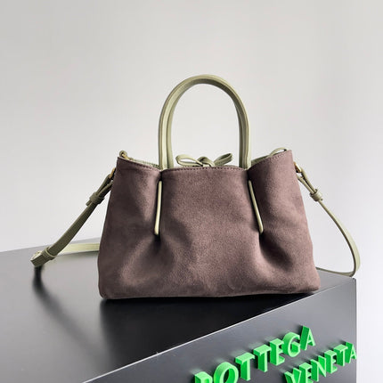SMALL PINACOTECA REVERSIBLE TOTE BAG 24 IN MATCHA LAMBSKIN AND BROWN SUEDE