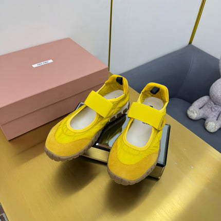 BALLERINAS SHOES IN YELLOW TYRE TECHNICAL FABRIC AND SUEDE