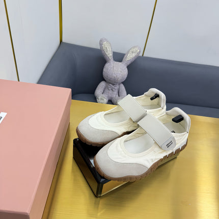 BALLERINAS SHOES IN WHITE TYRE TECHNICAL FABRIC GREY SUEDE