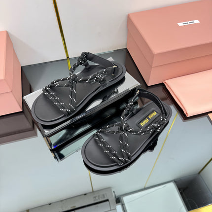 RIVIERE SANDALS IN BLACK CALFSKIN AND BLACK CORD