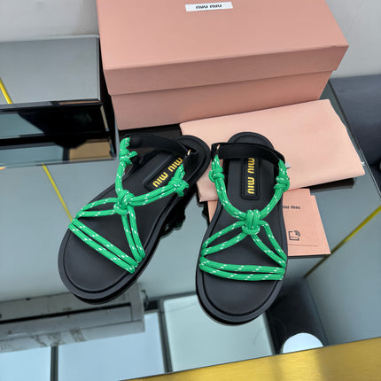RIVIERE SANDALS IN BLACK CALFSKIN GREEN CORD