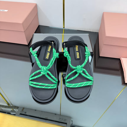 RIVIERE SANDALS IN BLACK CALFSKIN GREEN CORD