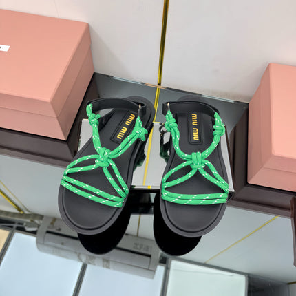 RIVIERE SANDALS IN BLACK CALFSKIN GREEN CORD