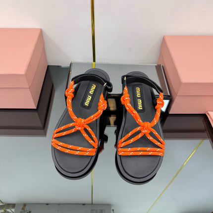 RIVIERE SANDALS IN BLACK CALFSKIN ORANGE CORD