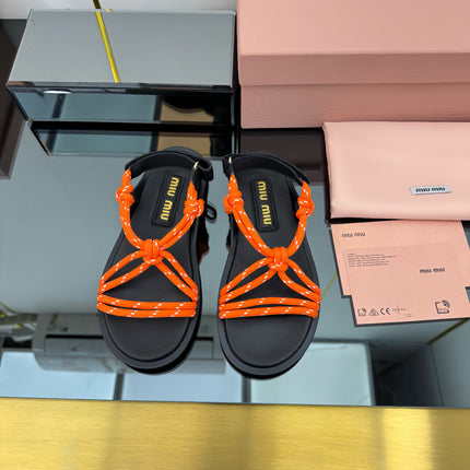 RIVIERE SANDALS IN BLACK CALFSKIN ORANGE CORD