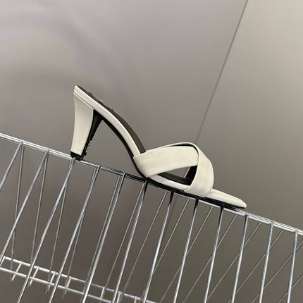 YSL 25S JILL MULES 75MM IN WHITE SMOOTH CALFSKIN