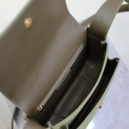 YSL 25S NIKI SATCHEL 22 IN BARLEY GREEN SUEDE GOLD HARDWRE