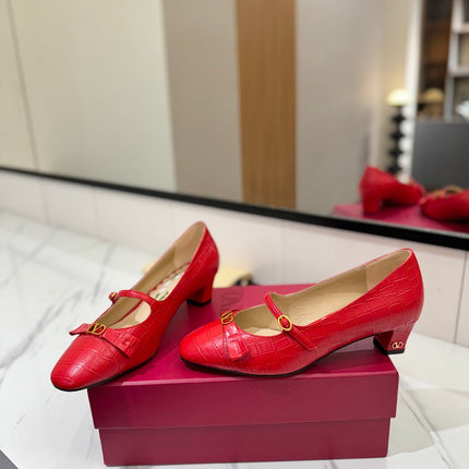 VLTN VLOGO SIGNATURE ROUND-TOE HEELS 25S IN RED LAMBSKIN SNAKE-EMBOSSED