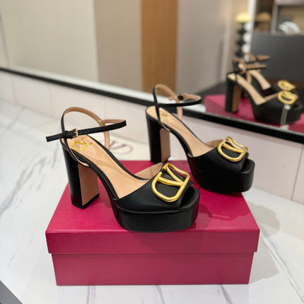 VLTN HIGH SANDAL 25S 115 MM IN BLACK LAMBSKIN WITH GOLD HARDWARE