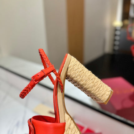 VLTN ESPADRILLE WEDGE SANDALS 25S 115 MM IN ORANGE LAMBSKIN