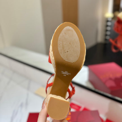 VLTN ESPADRILLE WEDGE SANDALS 25S 115 MM IN ORANGE LAMBSKIN