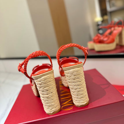 VLTN ESPADRILLE WEDGE SANDALS 25S 115 MM IN ORANGE LAMBSKIN