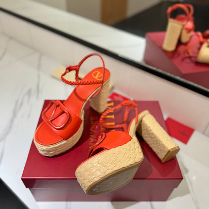VLTN ESPADRILLE WEDGE SANDALS 25S 115 MM IN ORANGE LAMBSKIN