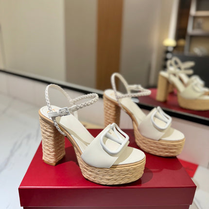 VLTN ESPADRILLE WEDGE SANDALS 25S 115 MM IN WHITE LAMBSKIN