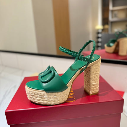 VLTN ESPADRILLE WEDGE SANDALS 25S 115 MM IN DARK GREEN LAMBSKIN