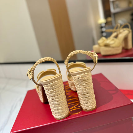 VLTN ESPADRILLE WEDGE SANDALS 25S 115 MM IN GOLDEN BEIGE LAMBSKIN