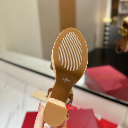 VLTN ESPADRILLE WEDGE SANDALS 25S 115 MM IN BROWN LAMBSKIN WITH GOLD HARDWARE