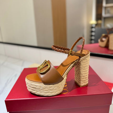 VLTN ESPADRILLE WEDGE SANDALS 25S 115 MM IN BROWN LAMBSKIN WITH GOLD HARDWARE