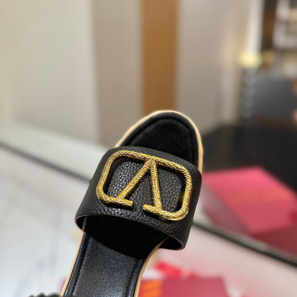 VLTN ESPADRILLE WEDGE SANDALS 25S 115 MM IN BLACK LAMBSKIN WITH GOLD HARDWARE