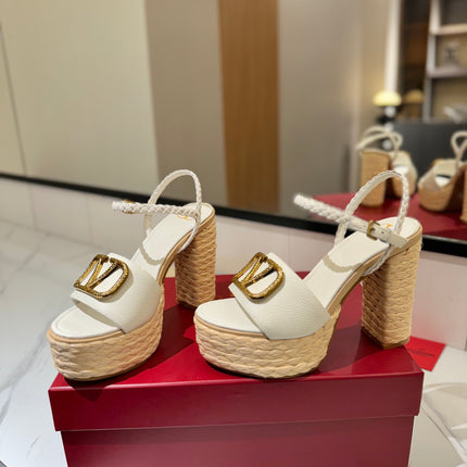 VLTN ESPADRILLE WEDGE SANDALS 25S 115 MM IN WHITE LAMBSKIN WITH GOLD HARDWARE