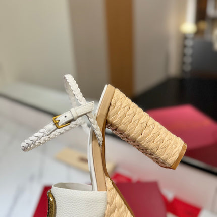 VLTN ESPADRILLE WEDGE SANDALS 25S 115 MM IN WHITE LAMBSKIN WITH GOLD HARDWARE