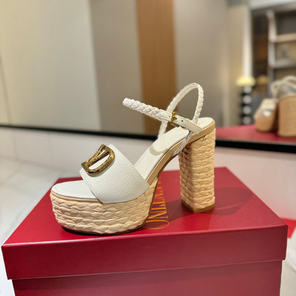VLTN ESPADRILLE WEDGE SANDALS 25S 115 MM IN WHITE LAMBSKIN WITH GOLD HARDWARE