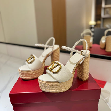 VLTN ESPADRILLE WEDGE SANDALS 25S 115 MM IN WHITE LAMBSKIN WITH GOLD HARDWARE