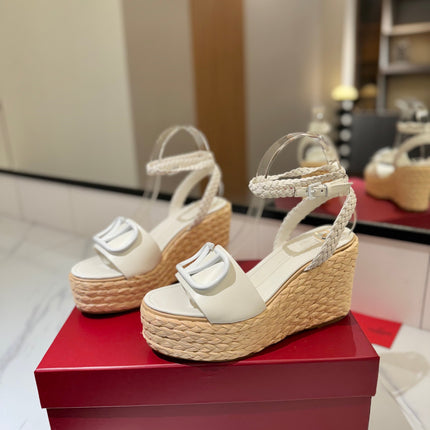 VLTN ESPADRILLE WEDGE SANDALS 25S 90 MM IN WHITE LAMBSKIN STYLE 12