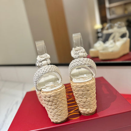 VLTN ESPADRILLE WEDGE SANDALS 25S 90 MM IN WHITE LAMBSKIN STYLE 12