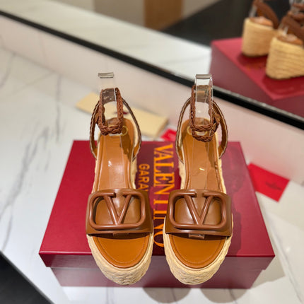VLTN ESPADRILLE WEDGE SANDALS 25S 90 MM IN BROWN LAMBSKIN STYLE 11