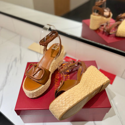 VLTN ESPADRILLE WEDGE SANDALS 25S 90 MM IN BROWN LAMBSKIN STYLE 11
