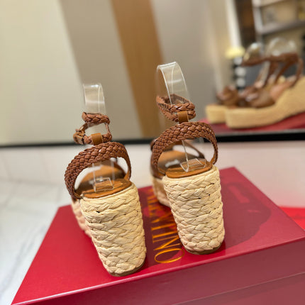 VLTN ESPADRILLE WEDGE SANDALS 25S 90 MM IN BROWN LAMBSKIN STYLE 11