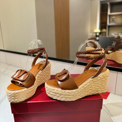 VLTN ESPADRILLE WEDGE SANDALS 25S 90 MM IN BROWN LAMBSKIN STYLE 11