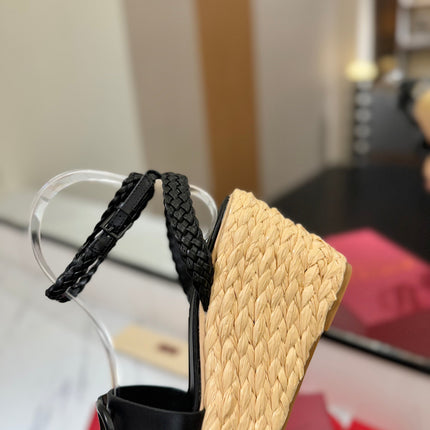 VLTN ESPADRILLE WEDGE SANDALS 25S 90 MM IN BLACK LAMBSKIN STYLE 10