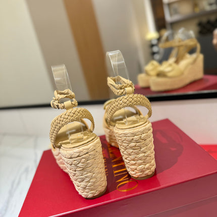 VLTN ESPADRILLE WEDGE SANDALS 25S 90 MM IN GOLDEN BEIGE LAMBSKIN STYLE 9