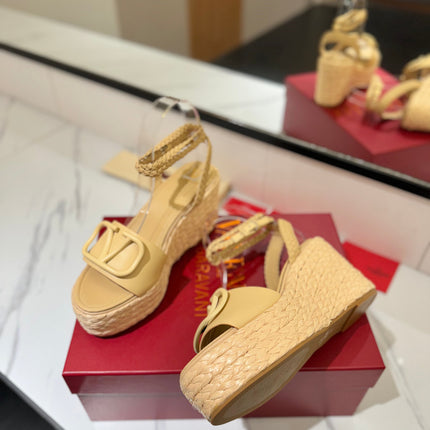 VLTN ESPADRILLE WEDGE SANDALS 25S 90 MM IN GOLDEN BEIGE LAMBSKIN STYLE 9