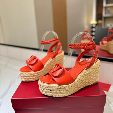 VLTN ESPADRILLE WEDGE SANDALS 25S 90 MM IN ORANGE LAMBSKIN STYLE 8