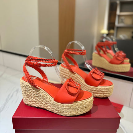 VLTN ESPADRILLE WEDGE SANDALS 25S 90 MM IN ORANGE LAMBSKIN STYLE 8