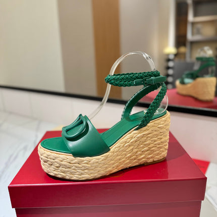 VLTN ESPADRILLE WEDGE SANDALS 25S 90 MM IN DARK GREEN LAMBSKIN STYLE 6
