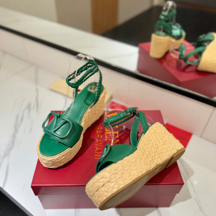 VLTN ESPADRILLE WEDGE SANDALS 25S 90 MM IN DARK GREEN LAMBSKIN STYLE 6